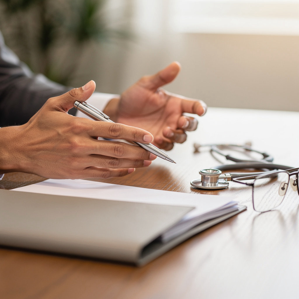 Harding Insurance Agency expert in Carlsbad reviewing health insurance plan options with a client